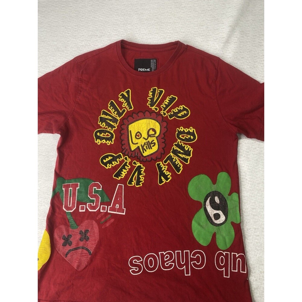 Preme Mens Large Red Graphic T-Shirt Skull Love Kills USA Streetwear Y2K